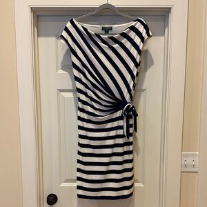 Lauren by Ralph Lauren Blue and White Striped Midi Dress